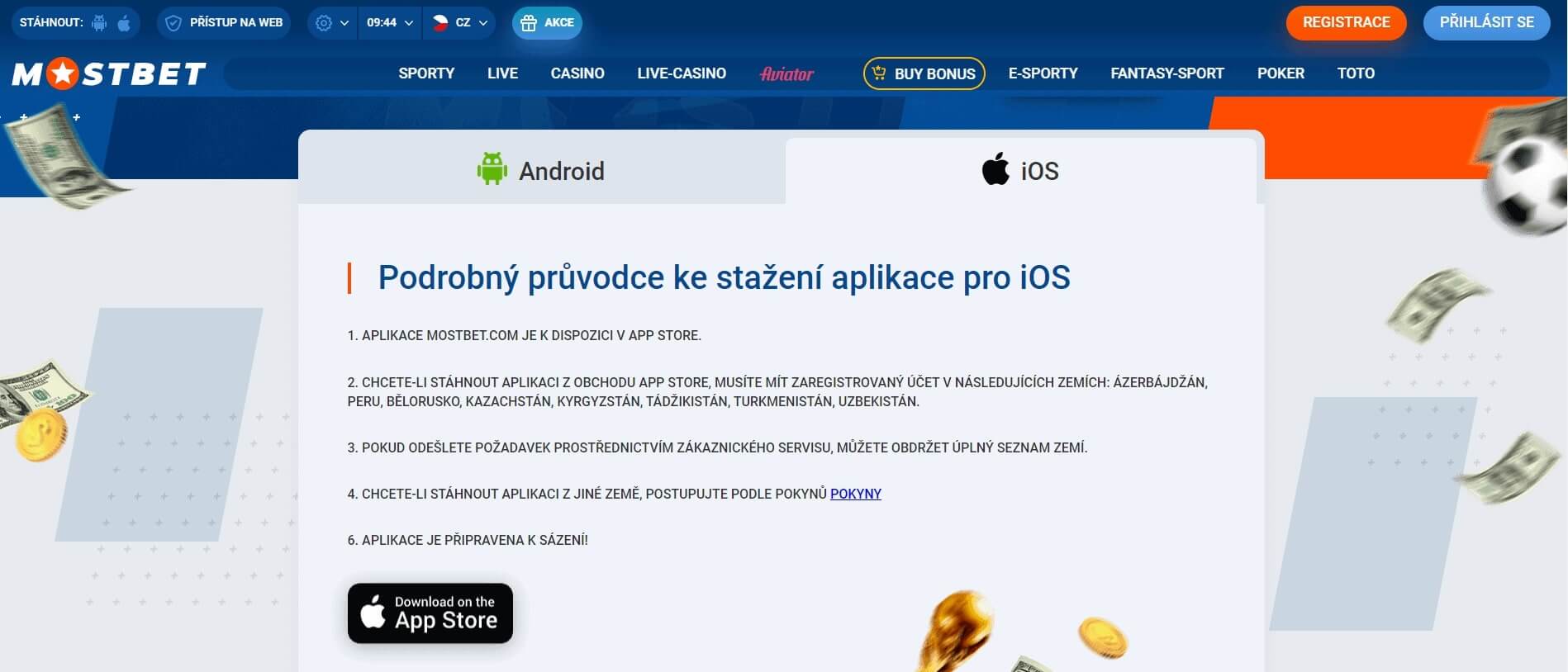 Aplikace Mostbet pro iOS